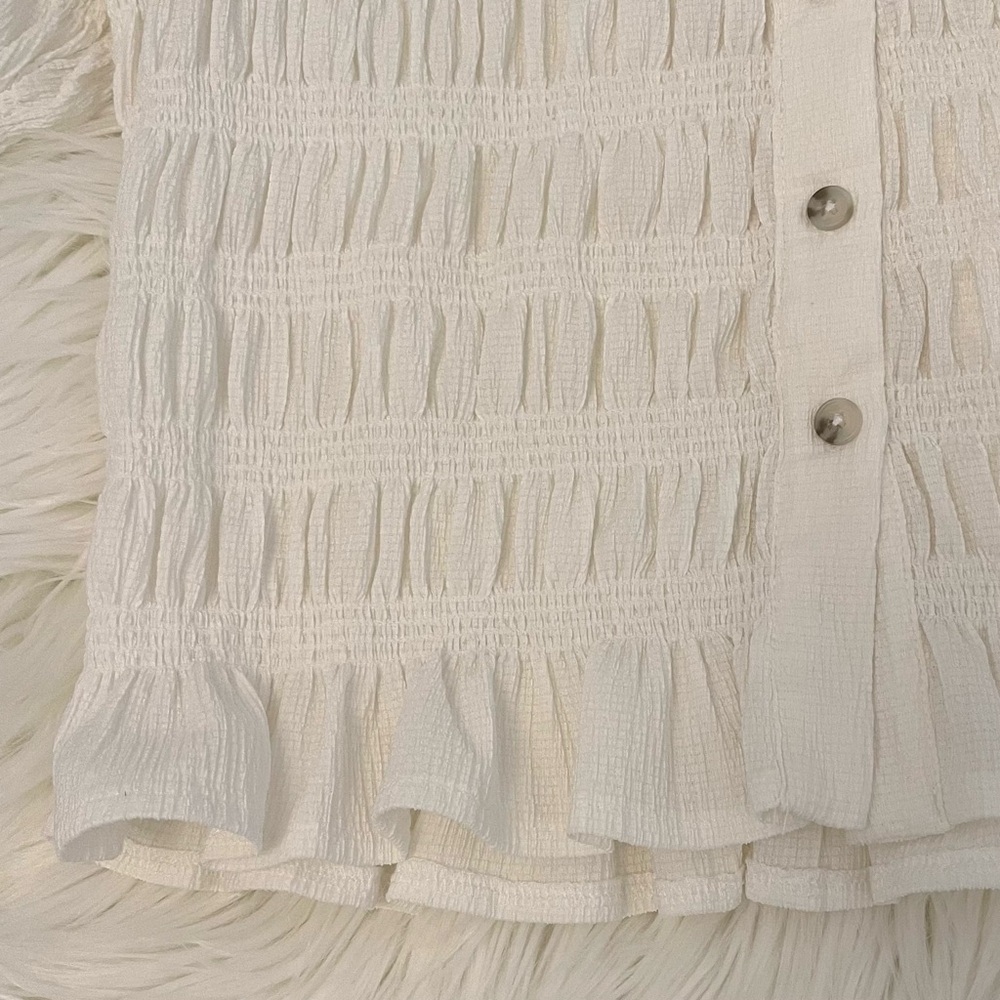 Anthropologie White Ruffled Button-Front Blouse - Picture 9 of 15